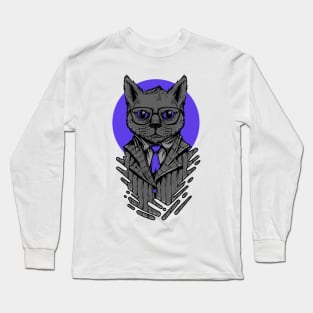 Cat Suit Serious Grey Blue Long Sleeve T-Shirt